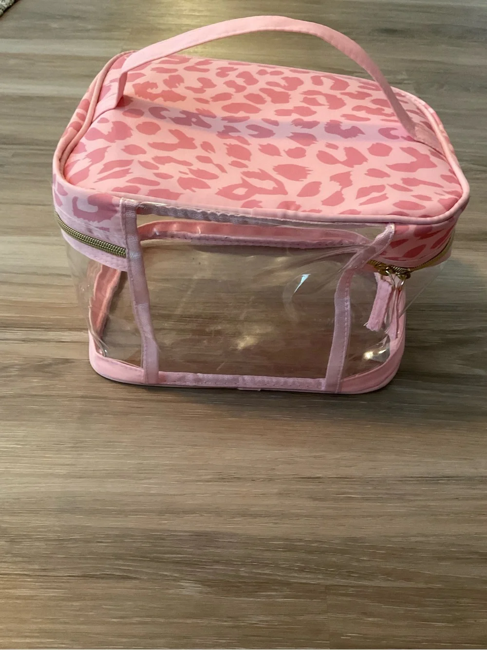 Pink Leopard Print Clear Cosmetic Train Case - Travel Makeup Organizer
